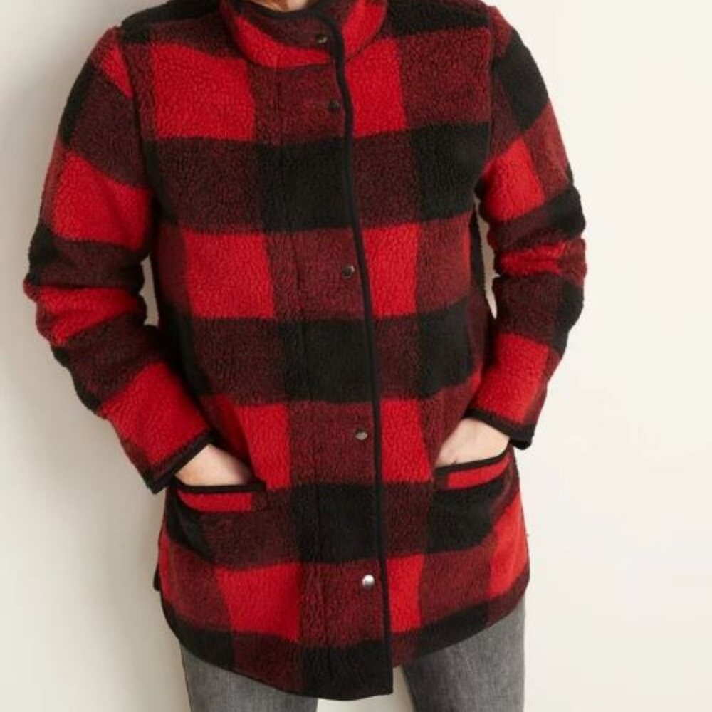 Old Navy Red & Black Buffalo Plaid Sherpa Coat